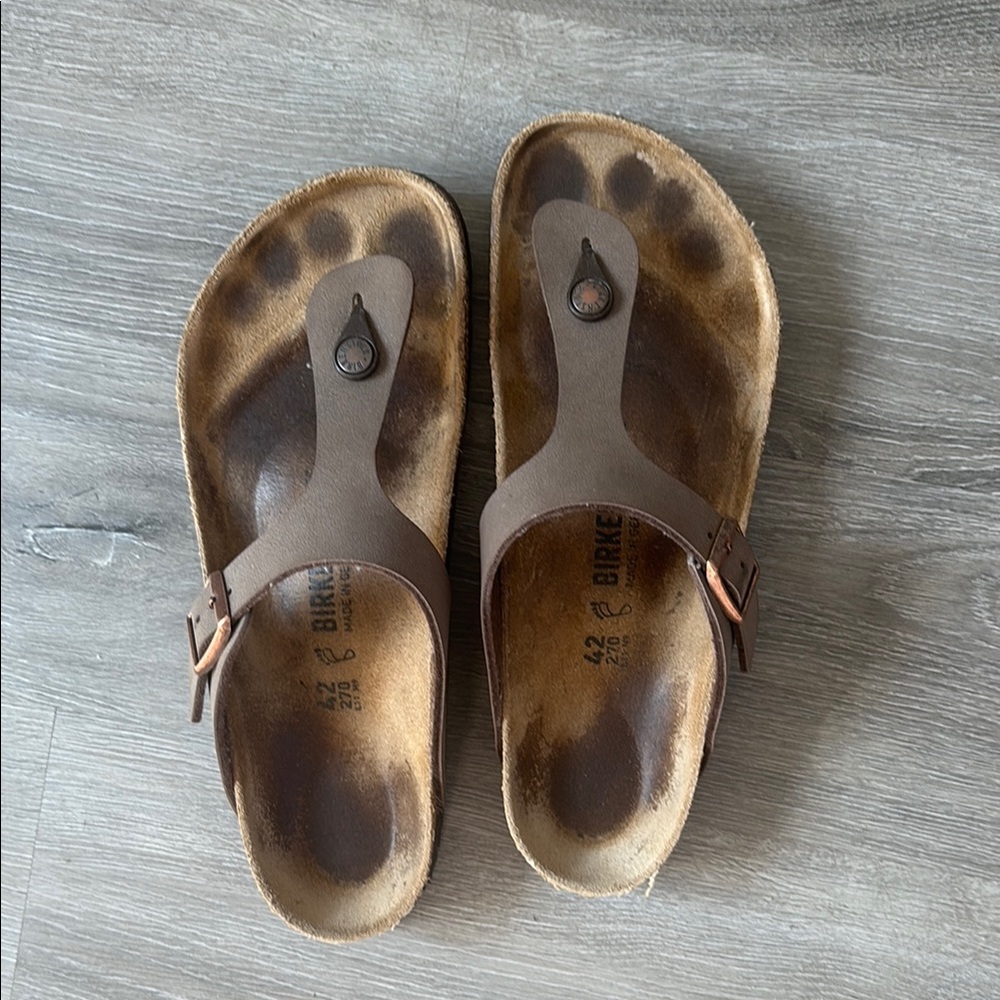 Birkenstock Brown Leather Sandals with Contoured Footbed